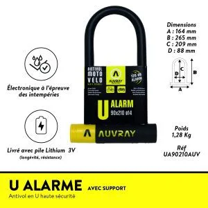 antivol U vélo électrique alarme 120dB U Alarm Pro Auvray