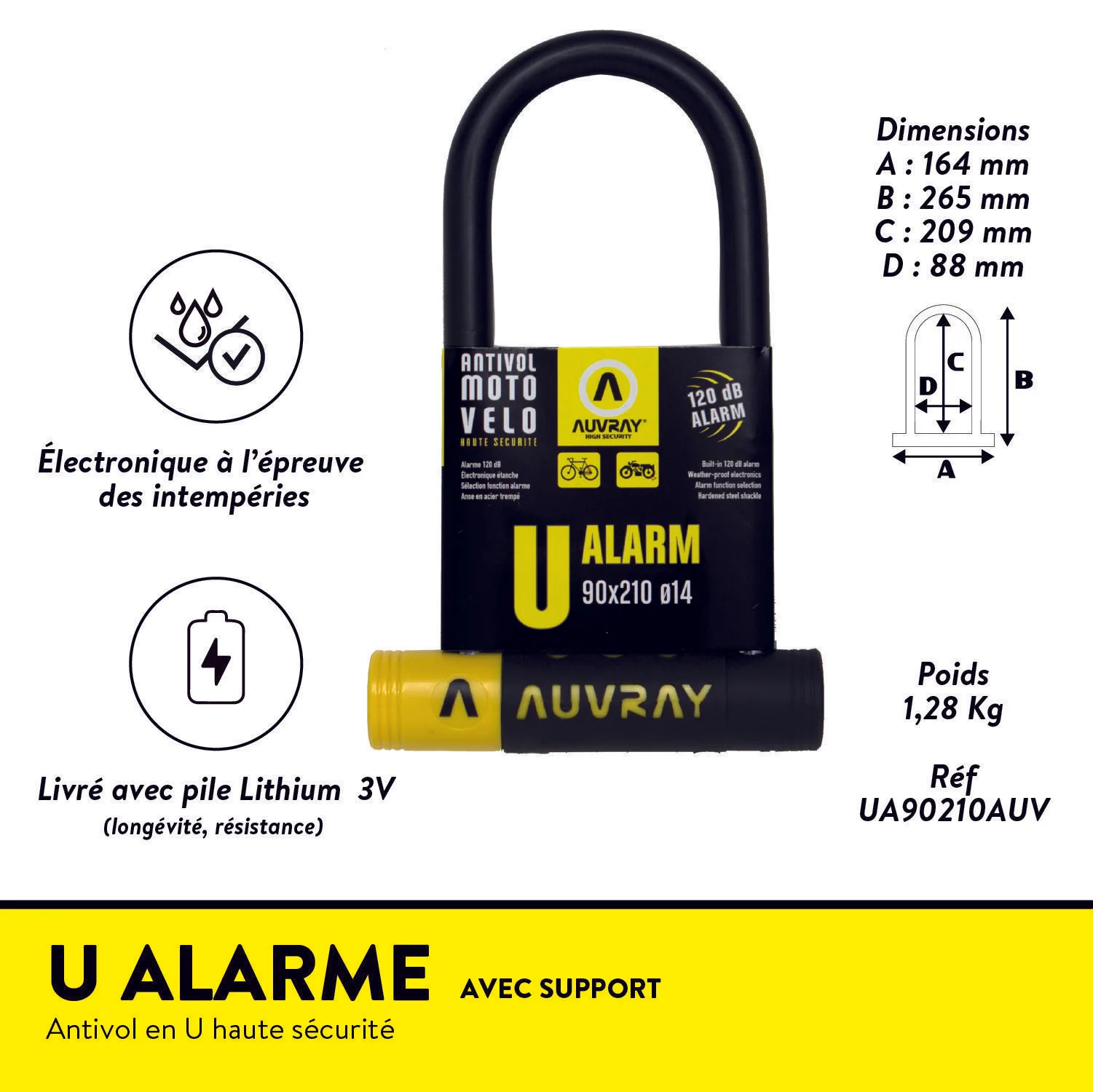 antivol U vélo électrique alarme 120dB U Alarm Pro Auvray