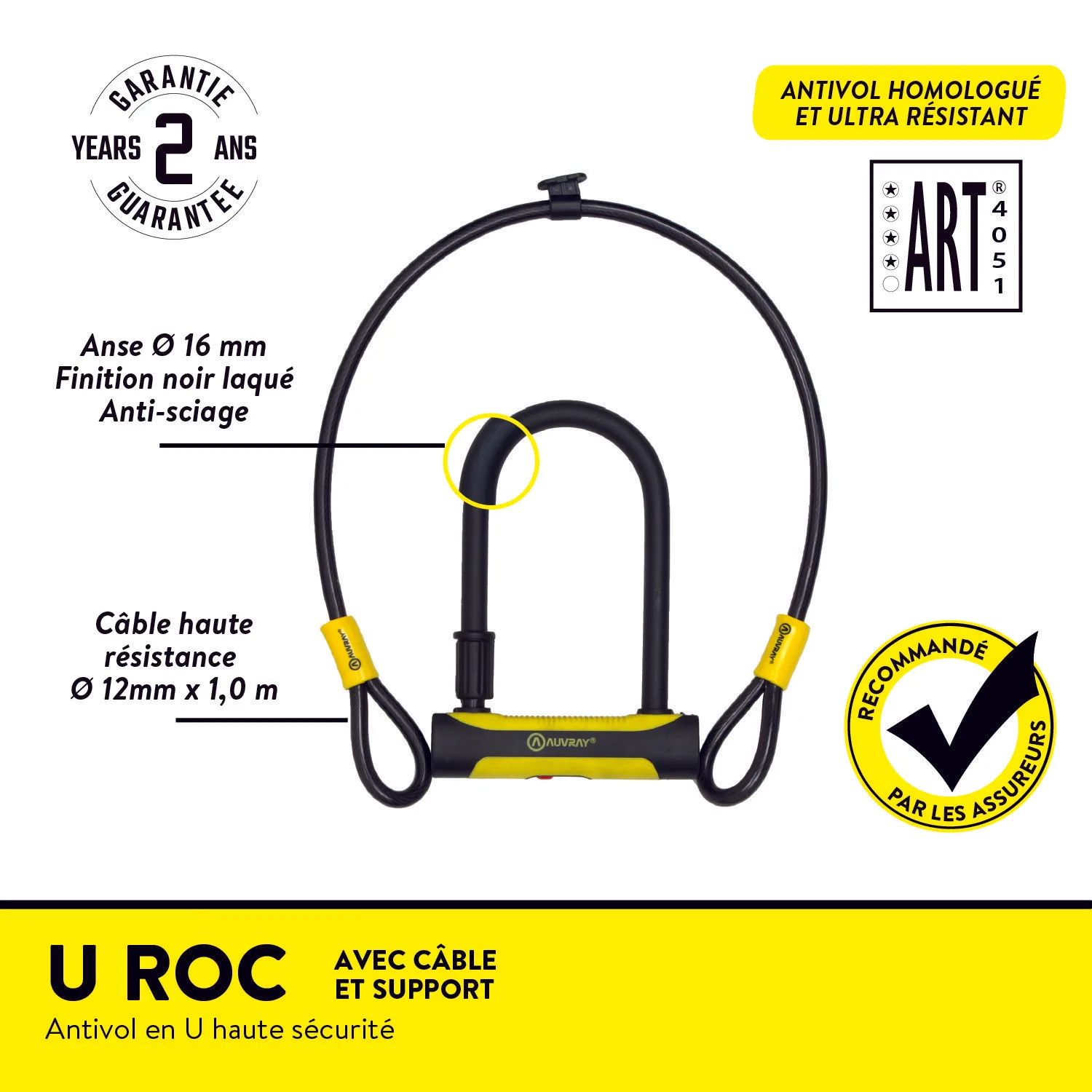 antivol U vélo électrique U-ROC Auvray haute résistance