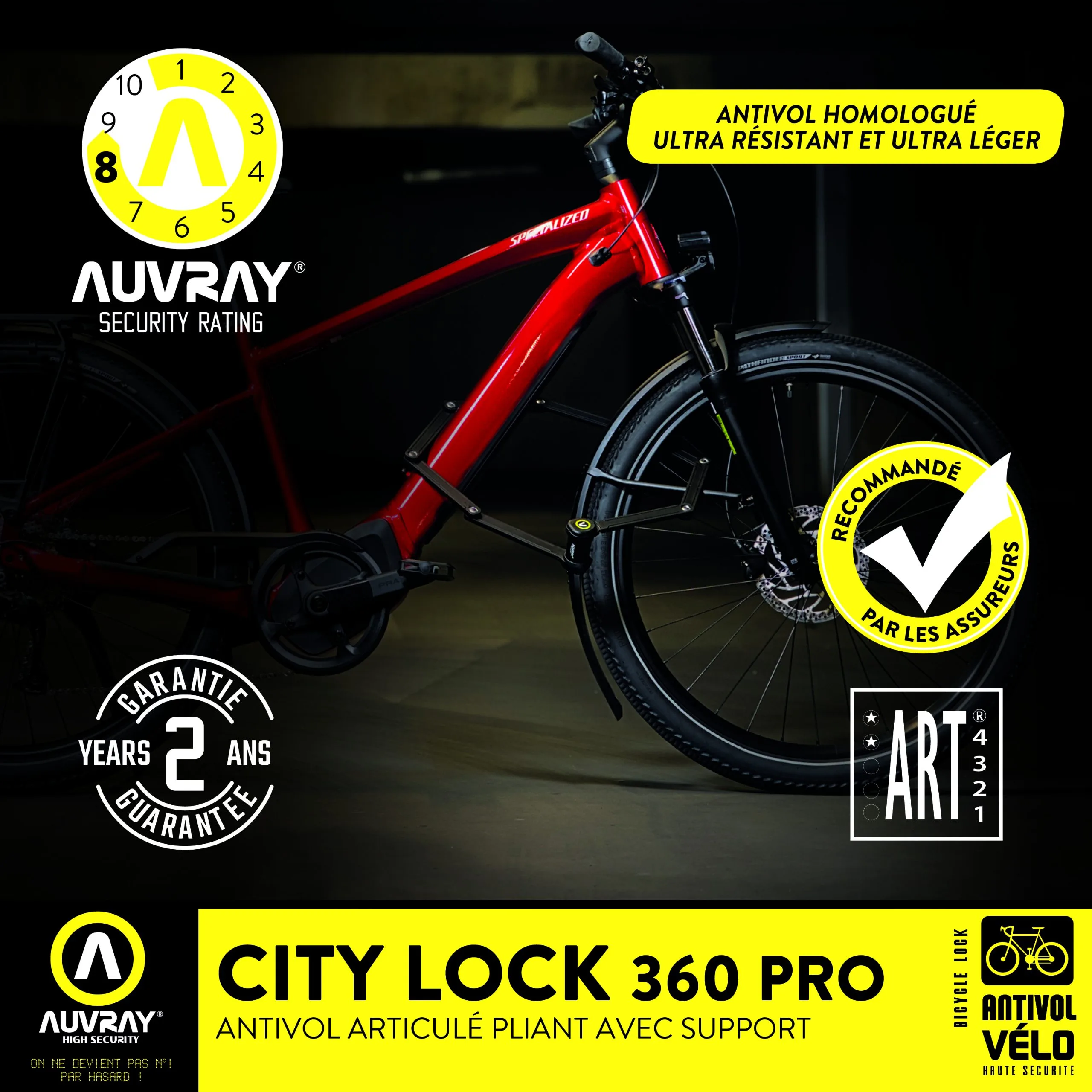 Antivol pliant vélo électrique (VAE) certifié SRA Citylock 360 Pro Auvray – Image 4