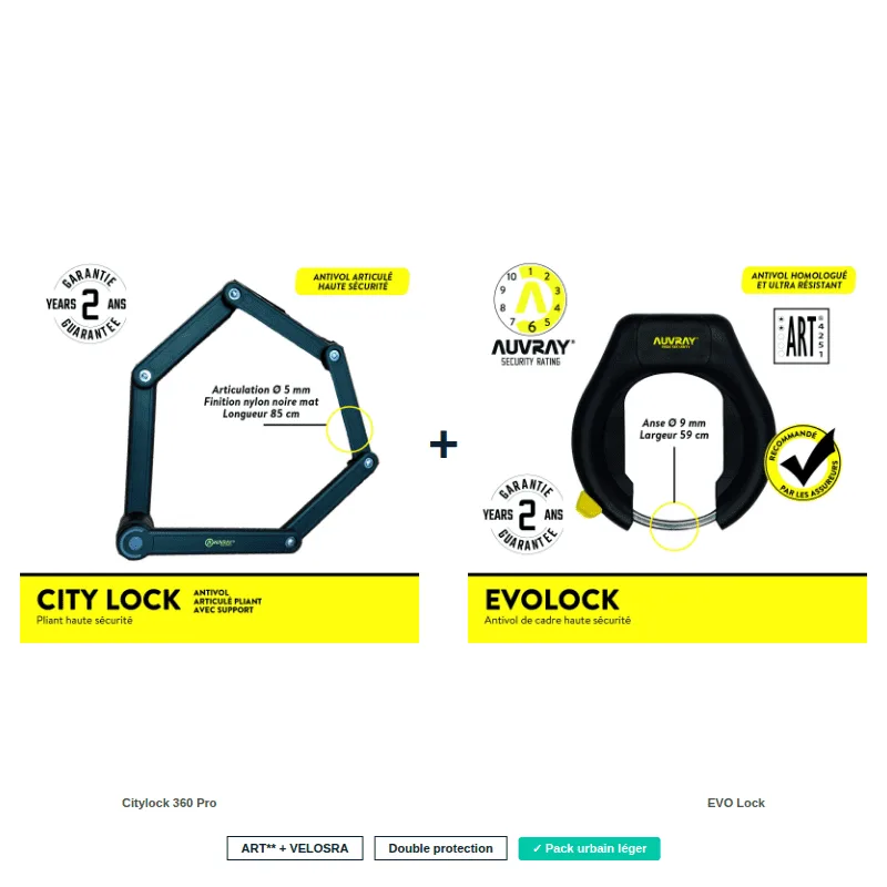 Pack antivol VAE compact urbain Citylock 360 Pro EVO Lock Auvray
