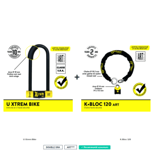 Pack antivol VAE double sécurité certifié SRA U Xtrem Bike K-Bloc 120 Auvray