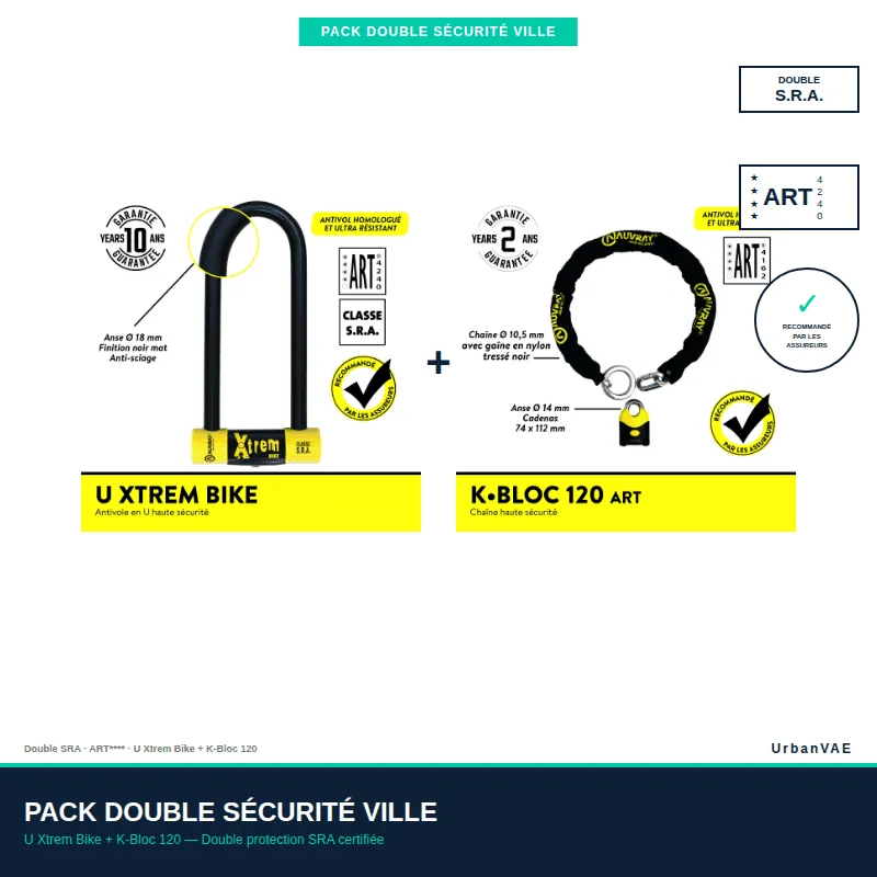 Pack antivol vélo électrique (VAE) double sécurité certifié SRA Auvray – Image 3