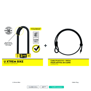 Pack antivol VAE certifié SRA assurance U Xtrem Bike câble plug Auvray