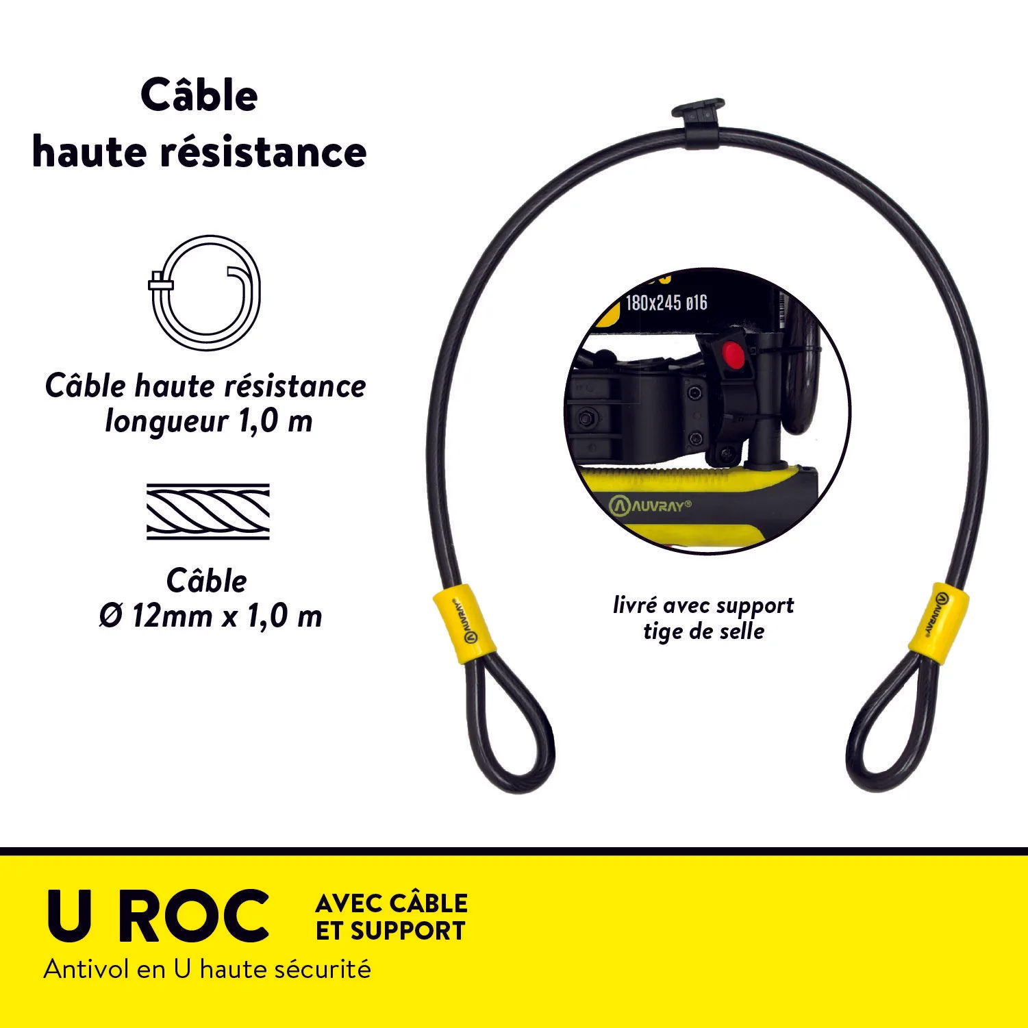 antivol U vélo électrique U-ROC Auvray haute résistance