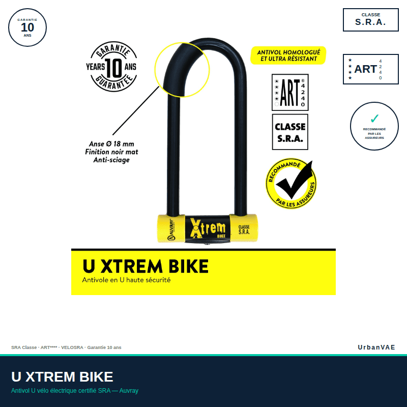 Antivol U vélo électrique certifié SRA ART4 - U Xtrem Bike Auvray