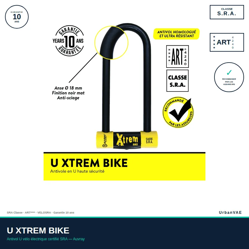 Antivol U vélo électrique certifié SRA ART4 - U Xtrem Bike Auvray